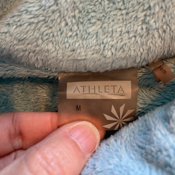 Athleta Teddy Bear Teal Sherpa Pullover 1/4 Zip Sweater Jacket Size M Fuzzy Warm - Picture 6 of 11